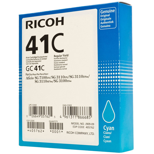 Ricoh 405762 Cyan GC41C Gel Toner Cartridge  (2200 pages)