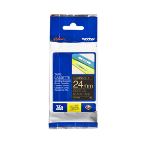 Brother TZ354 24mm Gloss TZ Gold On Black Labelling Tape